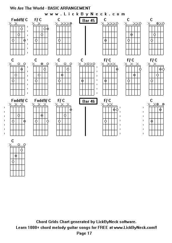 Chord Grids Chart of chord melody fingerstyle guitar song-We Are The World - BASIC ARRANGEMENT,generated by LickByNeck software.